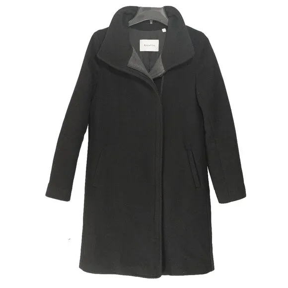 Babaton Cocoon Coat Black Cashmere Wool Funnel Neck Minimal Goth Quiet Lux Coat - Picture 2 of 16